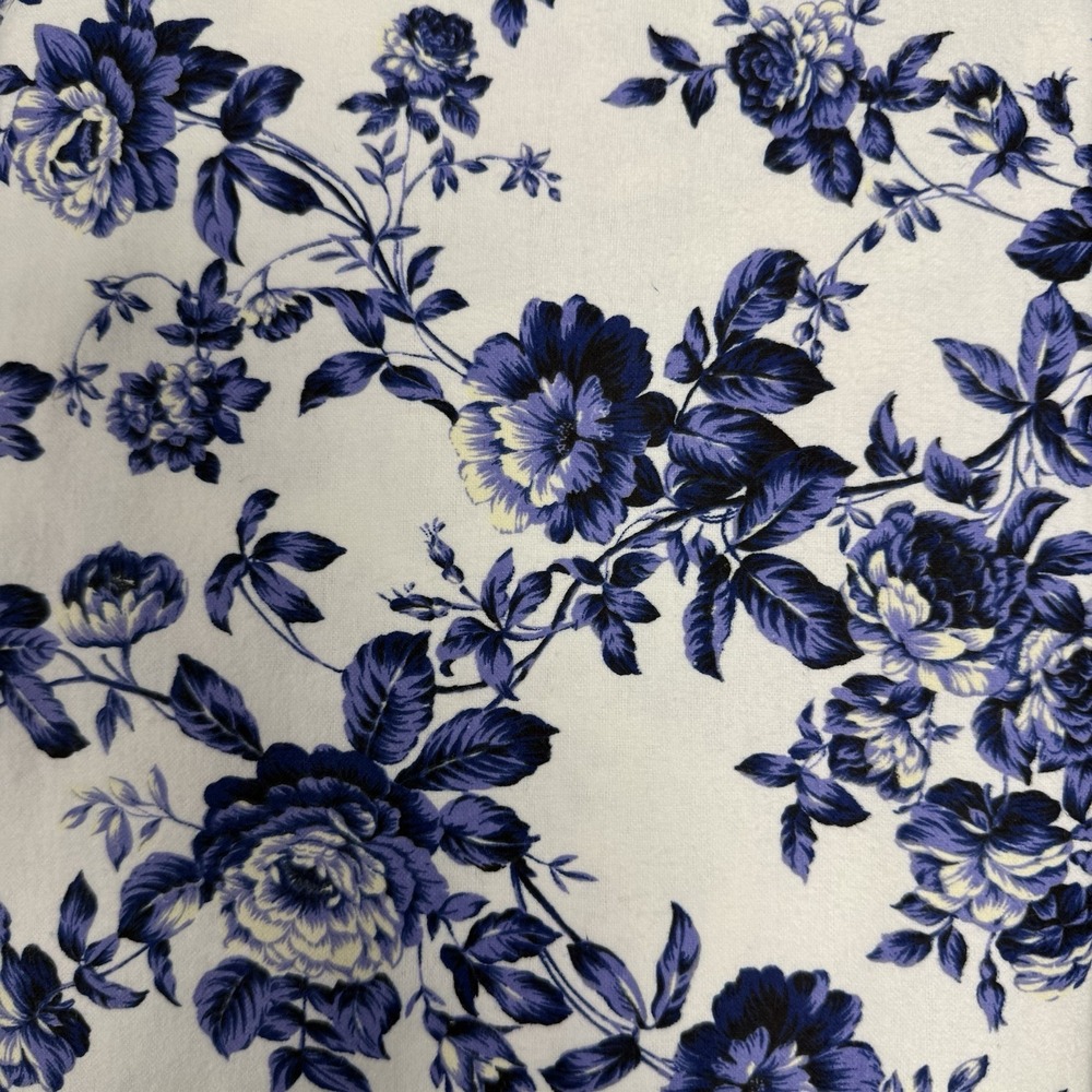 Fabric Brushed Flannel Blue Floral Toile Print Roses 2 Yards 42" Width Cotton